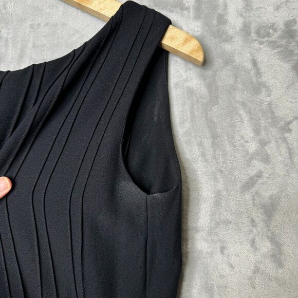 Vintage Claude Riviere Dress Small Extra Small Black Crepe Belted Sheath Pleated - Picture 6 of 11